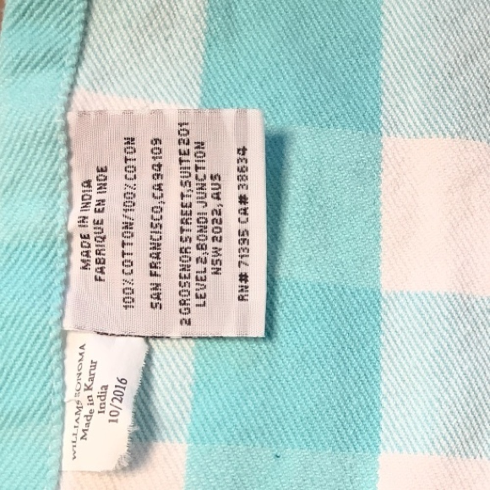 Williams Sonoma Teal Blue Checked Kids 100% Cotton Apron - Picture 4 of 4
